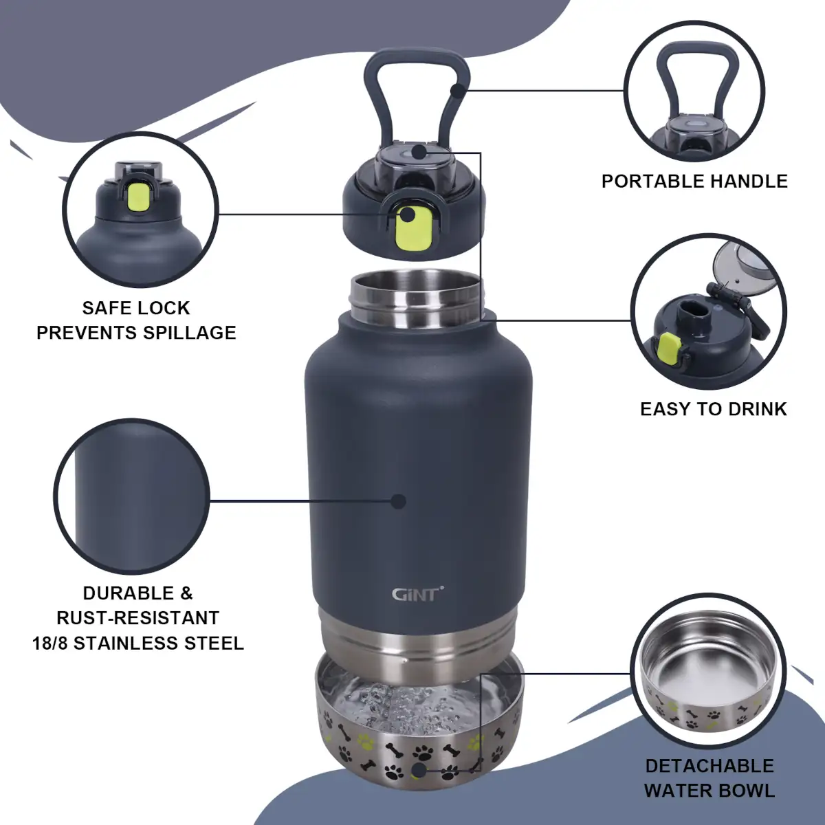 Dog Human Water Bottle Characteristics dark grey