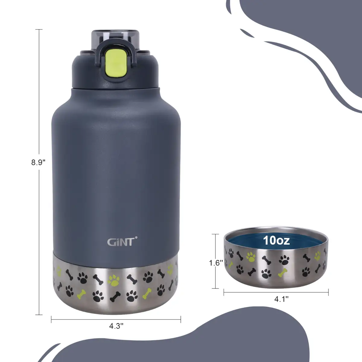 Dog Human Water Bottle Domension dark grey