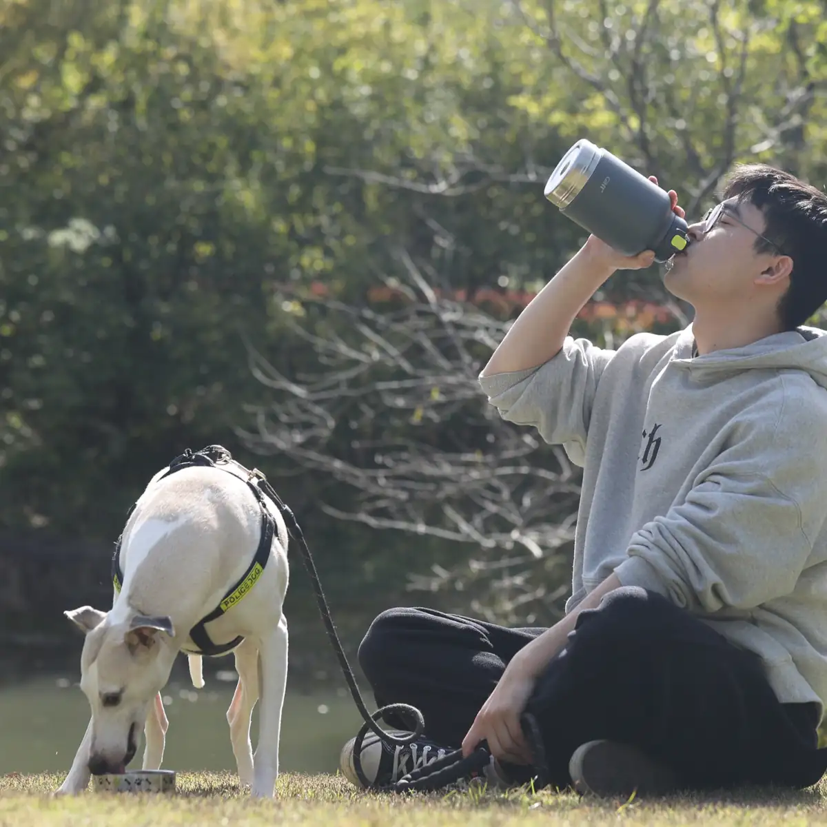 Dog Human Water Bottle Drink Water dark grey
