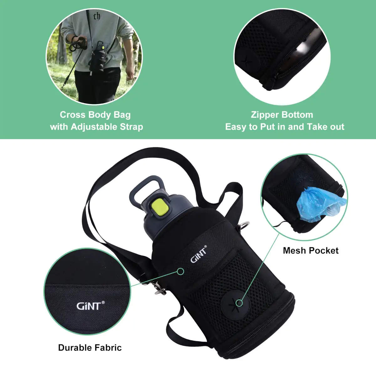Dog Human Water Bottle with bag details dark grey
