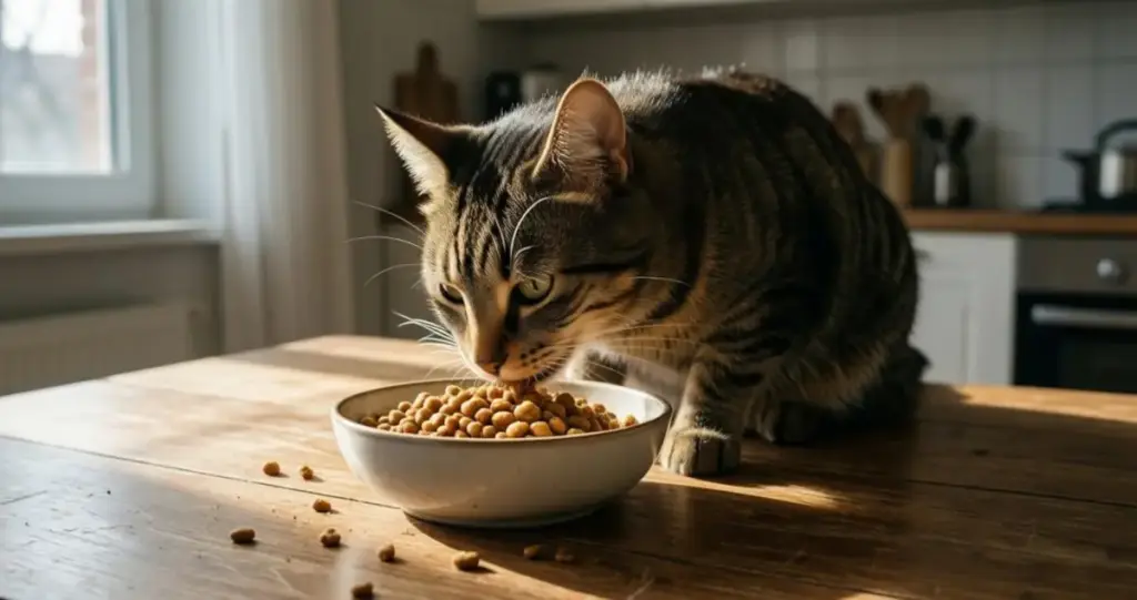 a cat having a meal