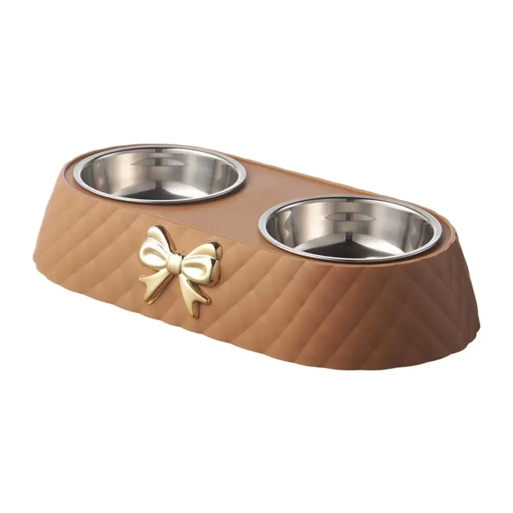 Steel Double Dog Bowl Non-slip Bow