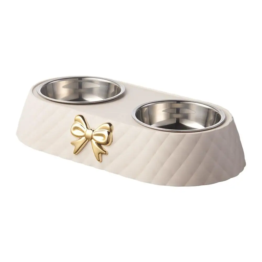 Steel Double Dog Bowl Non-slip Bow